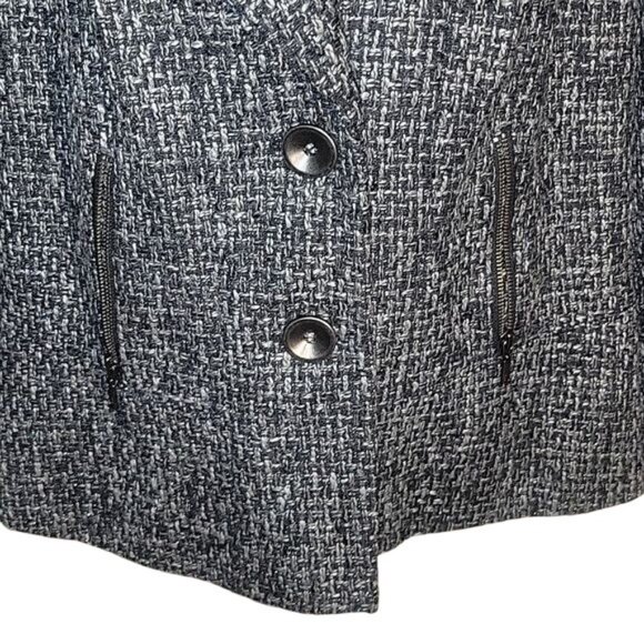 HALOGEN Vintage Black Tweed Double-Breasted Womens Jacket Button Closure Pocket - Picture 2 of 9